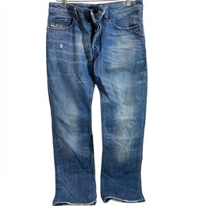 Diesel Button Fly Vintage Streetwear Y2K Distressed Blue Jeans W32 L34